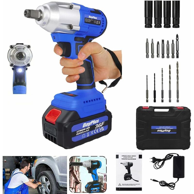 Brushless Battery impact driver, couple de remplacement de pneu 420nm, 21v 1 / 2 'clé carrée, batterie 6,0 ah. Charge rapide, avant, fonction inverse