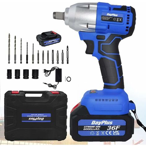 Brushless Cordless Impact Wrench Car Repair Wheel Nut Gun Electric 420 N.M High Torque Impact Wrench Power Wrench Electric Cordless Driver with 4 Sockets + 12 Driver Bits+ 2x 6.0AH Battery