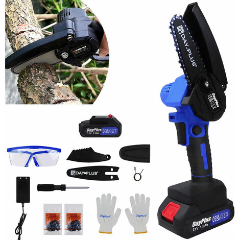 Brushless Mini Chainsaw, 4-Inch Cordless Electric Chain Saw with 2X Rechargeable Battery and 2 Chains, Handheld Pruning Shears Saw for Tree Branch Wood Cutting,