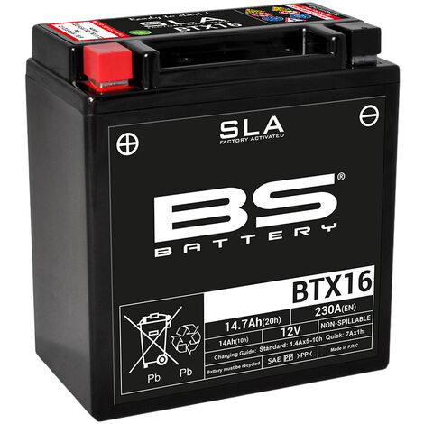 BS Battery 300763 btx16 AGM SLA Batería de moto, color negro