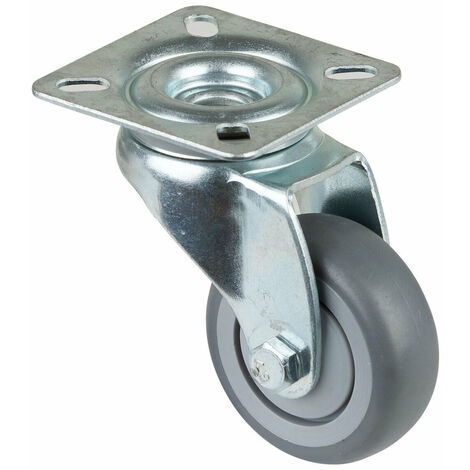 BS-R Lenkrolle 50 mm, Gummirad grau, Kugellager, Platte, Tragkraft 50kg