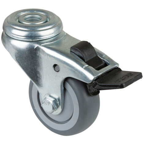 BS-R Lenkrolle 50mm m Feststeller Gummirad grau Kugell.,Rückenloch Tragkr. 50kg