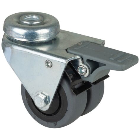 BS Rollen BS Appartedoppelrolle B121, Lenkrolle Festst., Rad-Ø 50 mm, Tragkr. 60 kg, Kugellager, thermopl. Gummi grau, elektr. leitf.