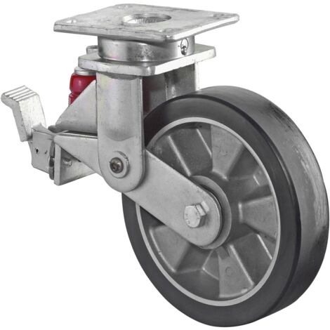 BS Rollen BS gefederte Schwerlastrolle T120, Lenkrolle Festst., Rad-Ø 125 mm, Tragk. 250 kg, Kugellager, Lauffl. Guss-Polyurethan, Radk. Aluminium, Platte 138x1