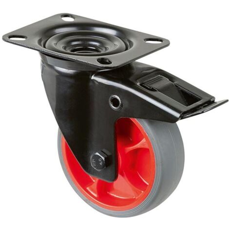 BS Rollen BS Transportrolle L820, Lenkolle mit Totalfeststeller, mit Platte,Ø 100,B 32mm 110kg,TPR