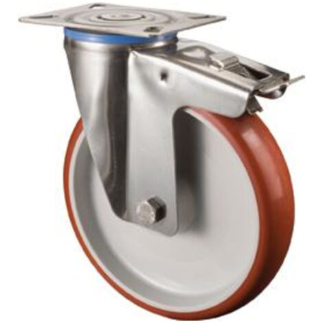BS Rollen Lenkrolle m.Totalfestst. Rad, Durchmesser 200mm, H120.B26, 200kg Edelstahl
