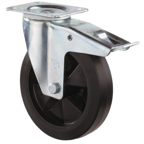 BS Rollen roulette pivotante à frein total et platine à visser caoutchouc plein 160 mm 250 kg - L420.B60.160
