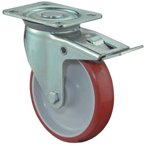 BS Rollen Roulette pivotante avec frein total et platine à visser Polyuréthane rouge Roulement à rouleaux 100 mm 125 kg - L420.B31.100