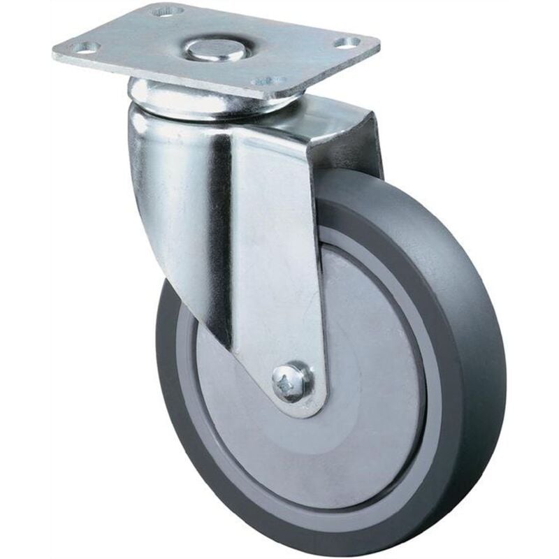 Rouleau de renvoi d. de la roue 125 mm cap. charge 100 kg avec plaque de fixation caoutchouc gris