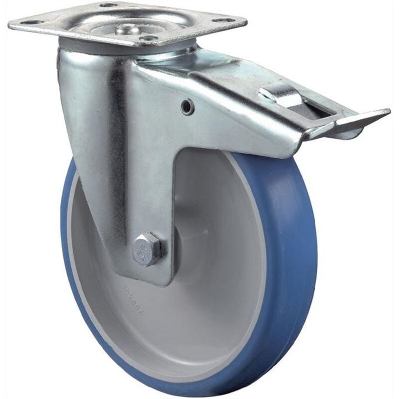 Bs Rollen - Rouleau de renvoi d. de la roue 100 mm cap. charge 125 kg avec blocage total polyuréthane 104x80mm bleu