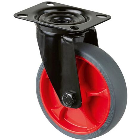 BS Rollen Transportrolle, Lenkrolle, Rad-Ø 125 mm, Tragf. 120 kg, Gummi grau, Bauhöhe 155 mm, Rollenlager