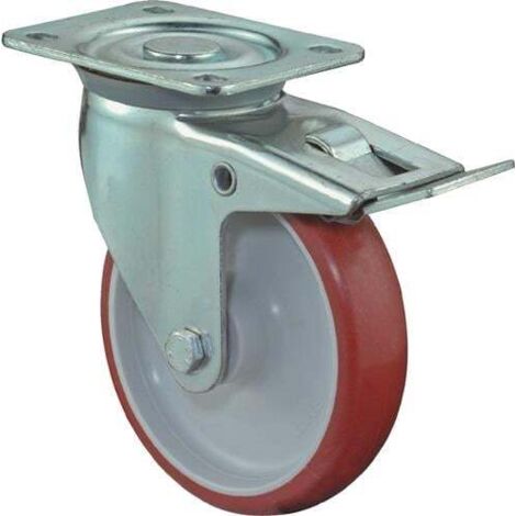 BS Roulettes Roulette pivotante avec blocage total et plaque à visser polyuréthane rouge Roulement à rouleaux 200 mm 300 kg - L420.B31.200