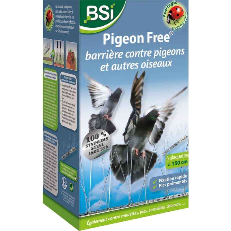 Barrière à pigeons 'Pigeon-Free' 100% inox. Juqu'à 1,50 m. BSI 25527