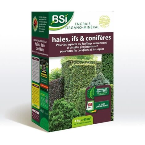 BSI - Engrais Organo-Minéral Pour Haie / If / Conifere - Pour Tous Les Coniferes Ou Les Sapins - 4Kg - Jusqu'a 40 m² - UAB