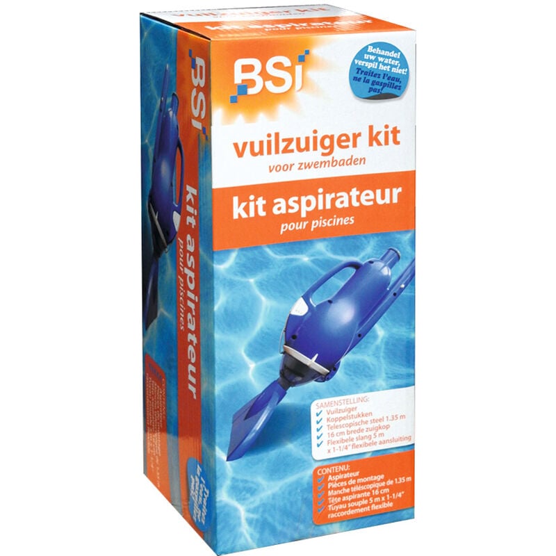 BSI - Kit Aspirateur - Pour Oter les Feuilles et Insectes - Manche Télescopique 1,35 m - Tuyau d'Aspiration Flexible de 5 m