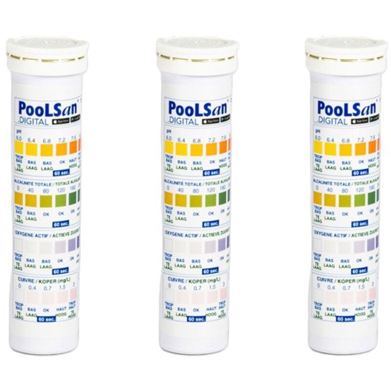Poolsan - bsi - Pack Bandelettes De Test - Mesure La Qualité De l'Eau - Test PooLStrips - Piscine + Spa - 4 en 1 - 75 Bandelettes