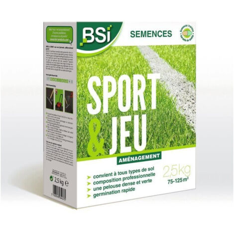 BSI - Semillas de Césped - Deporte y Juego - Con Revestimiento Protector - Alta calidad - hasta 125 m² - 2,5Kg