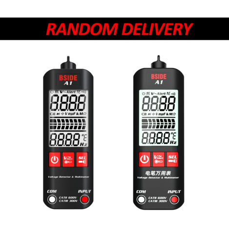 METERK BSIDE A1 Mini-Multimeter, LCD-Digitaltester, Spannungsprüfer, 2000 Zählwerte, Gleich-/Wechselspannung, Frequenz, Widerstand, NCV, Durchgang, Live-Draht, Neutralleiter, True-RMS-Meter - Schwarz