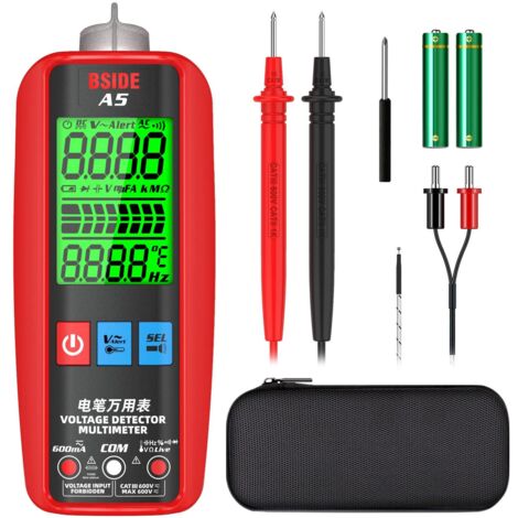 BSIDE A5 Multimètre Numérique Intelligent Testeur de Courant Automatique Grand Écran Voltmètre Multifonction avec NCV VFD Teseur de Tension Résistance Capacité Fréquence Continuité Diode Température