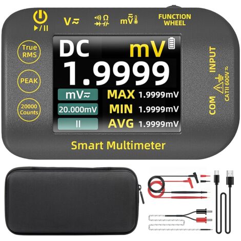 BSIDE Mini Multimètre Numérique de Poche 20000 Comptes Multimètre de Précision TRMS 1000V avec Écran Couleur et Support, S40 Testeur Électrique Rechargeable pour Photovoltaïque Millivolt AC Peak