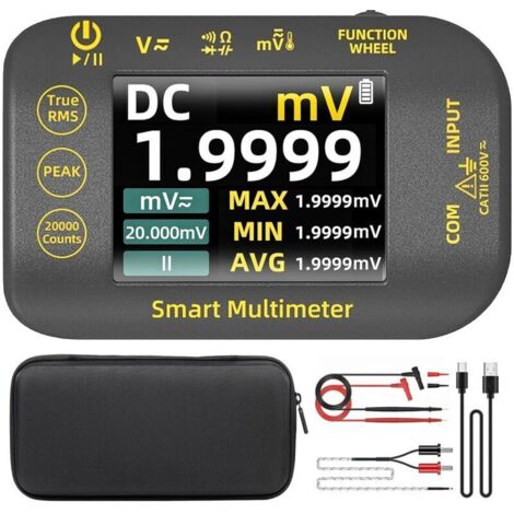BSIDE Mini Multimètre Numérique de Poche 20000 Comptes Multimètre de Précision TRMS 1000V avec Écran Couleur et Support, S40 Testeur Électrique Rechargeable pour Photovoltaïque Millivolt AC Peak