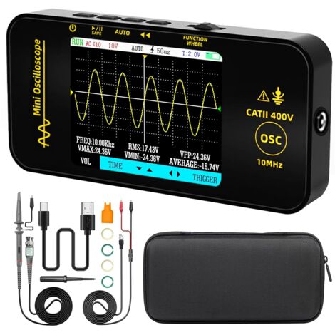 BSIDE Mini Oscilloscope Numérique de Poche 10MHz Bande Passante 48MSa/s Échantillonnage Oscilloscope Portable Rechargeable Ultra Mince avec 3,2 Pouces Écran Couleur pour Automobile Audio Électronique