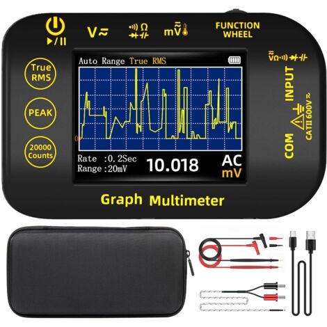 BSIDE Multimètre Numérique 20000 Comptes avec Mode Enregistrement Multimètre de Poche Rechargeable TRMS 1000V avec Écran Couleur et Support, Mesure Tension Millivolt AC Peak Capacité Température