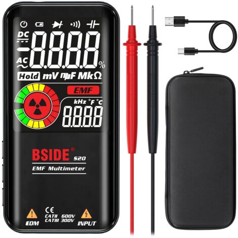 BSIDE Multimètre numérique intelligent à Plage automatique 9999 comptes Détecteur EMF Rechargeable Testeur Rayonnement électromagnétique Mesure de Capacité Résistance Diode Tension Courant