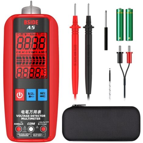 BSIDE Multimètre numérique intelligent Grand écran 3 résultats Ammètre automatique Testeur de tension/Courant CA CC Mesureur multifonctions Cap Ohm Hz Diode Température Fil sous tension NCV VFC