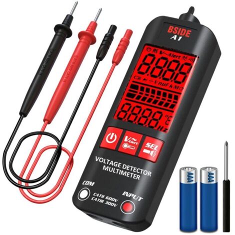 BSIDE Multimètre numérique intelligente Testeur Électrique Professionnel 2000 compts Testeur de Tension Résistance Fréquence Continuité V-Alert Fil sous tension avec Lampe de poche