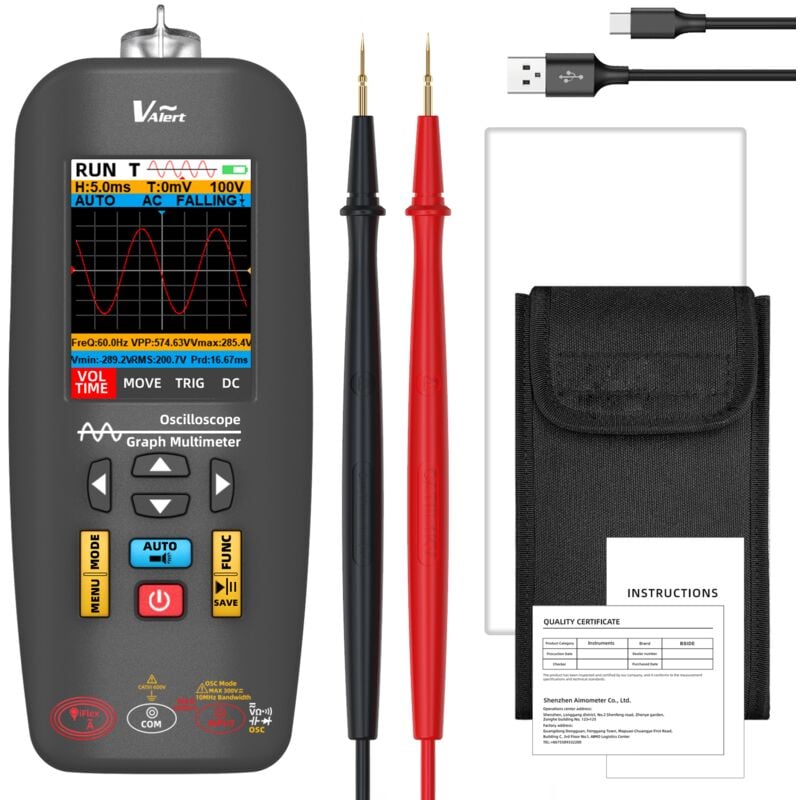 Durficst - bside O1X Multimètre oscilloscope numérique trms avec bobine Rogowski Connecteur 6000 a Oscilloscope portable 10 MHz 48 MSa/S Couleur lcd