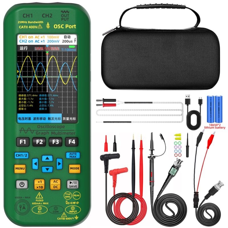 Durficst - bside - Oscilloscope numérique à 2 canaux - 50 MHz - Bande passante 50 MHz - 3,98' - tft - Oscilloscope portatif - Multimètre générateur