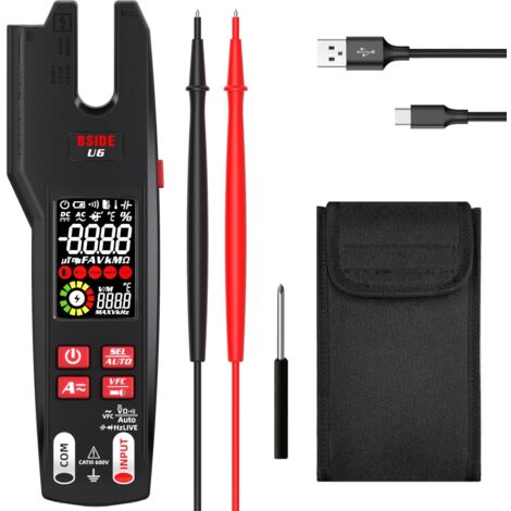 BSIDE Pince Ampèremétrique AC/DC 600A Multimètre Automatique TRMS avec Thermomètre IR et VFD 9999 Comptes Mesure Tension et Courant En Même Temps Testeur Électrique Ouverte avec Batterie Rechargeable