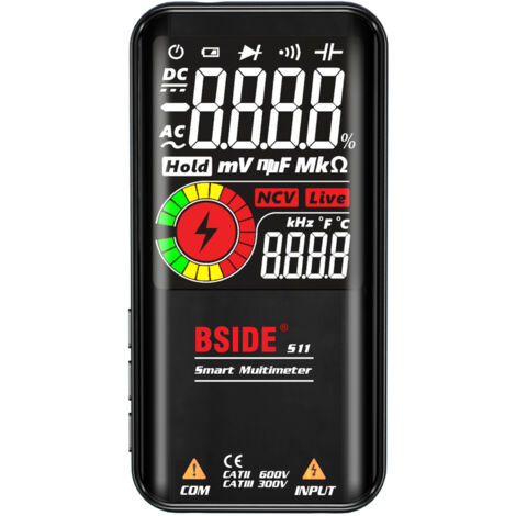 BSIDE S11 9999 Count Wiederaufladbares Smart-Multimeter, misst AC/DC-Widerstand, Kapazität, Frequenz, Dioden, Durchgang, NCV, Flash inklusive
