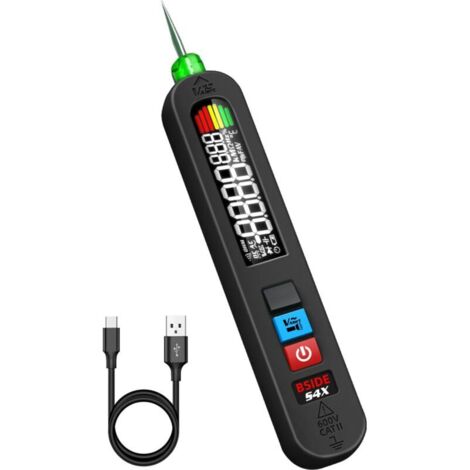 BSIDE S4X Testeur de Tension AC Rechargeable Stylo Détecteur de Tension Sans Contact avec Grand Écran Couleur Testeur de Fuite Électrique 12V-300V Détecteur de Fil Sous Tension avec Lampe de Poche