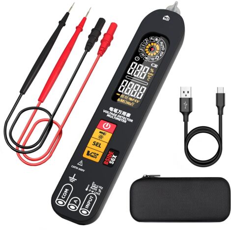 BSIDE S6X Multimètre Numérique Rechargeable Stylo Détecteur de Tension avec Écran ID Couleur Testeur Automatique de Courant Tension Ohm et Continuité Testeur de Capacité Diode VFD Hz Câble Électrique