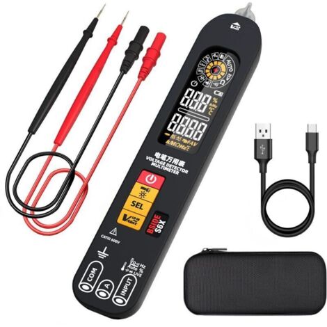 BSIDE S6X Multimètre Numérique Rechargeable Stylo Détecteur de Tension avec Écran ID Couleur Testeur Automatique de Courant Tension Ohm et Continuité Testeur de Capacité Diode VFD Hz Câble Électrique