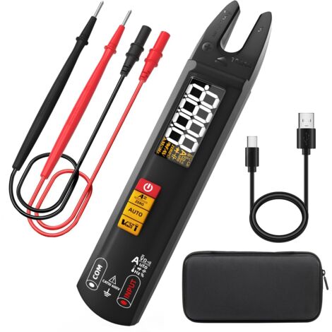 BSIDE U1 Mini Multimètre Numérique Pince Ampèremétrique Ouvert AC DC Grand LCD Couleur Testeur Automatique de Tension Courant Résistance et Continuité Capacimètre Détecteur de Courant Rechargeable
