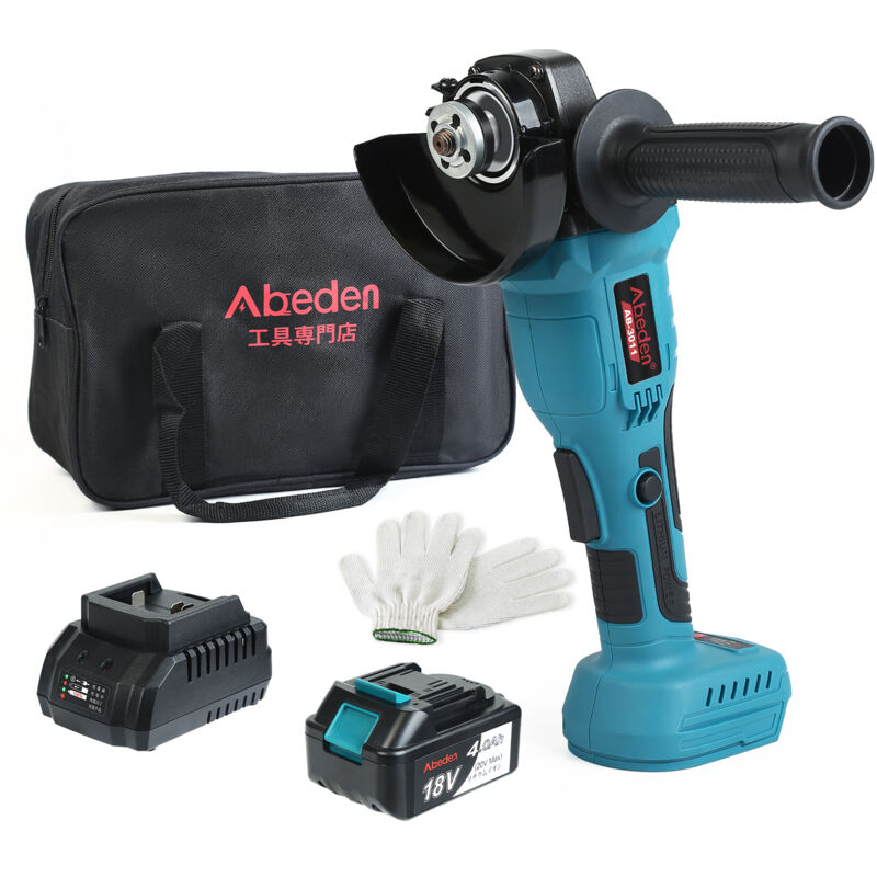 18V/meuleuse d'angle sans fil professionnelle (vitesse de ralenti : 9800 min-1, diamètre du disque : 125 mm / bleu / équipé de batterie et chargeur /