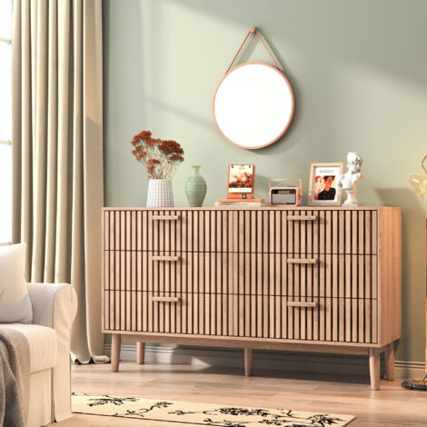 BSMGSGN-Commode Chambre Adulte, Commode 6 Tiroirs Meuble De Rangement en Bois Coiffeuse Meuble Tiroir Meuble De Couloir Meubles De Rangement pour Salon, couleur bois naturel