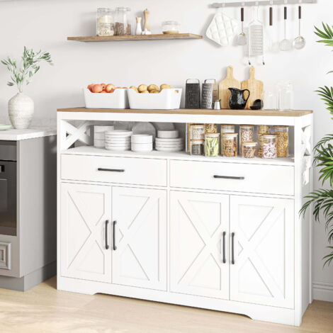 BSMGSGN-Meuble de Salle à Manger avec Étagère Ouverte 140x40x105cm en Meuble de Rangement Cuisine/Salle à Manger avec 2 Tiroirs et 4 Portes