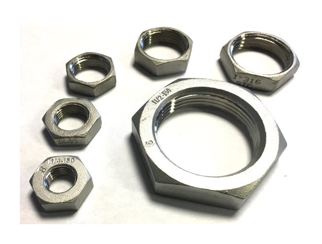 BSP 1-1/2 Inch Hexagon Lock Nut / Back Nut T316 (A4) Marine Grade Stainless Steel - Parallel Threads (BSPP / G Thread)