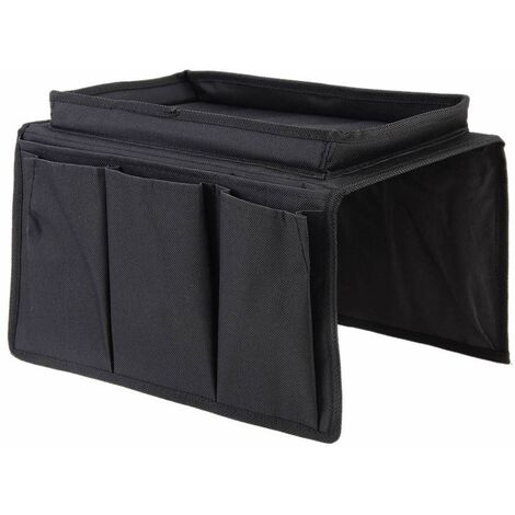 BSR Canapé Accoudoir Organisateur, Canapé Télécommande Support Canapé Tissu Oxford Agenda avec Tasse Support Plateau pour Fauteuil Inclinable Matelas Chaise Accoudoirs - Noir, Free Size