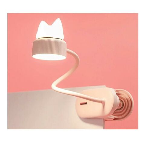 BSR LAMPE A PINCE flexible avec Veilleuse CATLIGHT Original/Avec batterie rechargeable par USB/Liseuse LED & Lampe de lecture pour bureau, lit, chevet - Légère, pratique - Parfait pour enfant -rose，T-