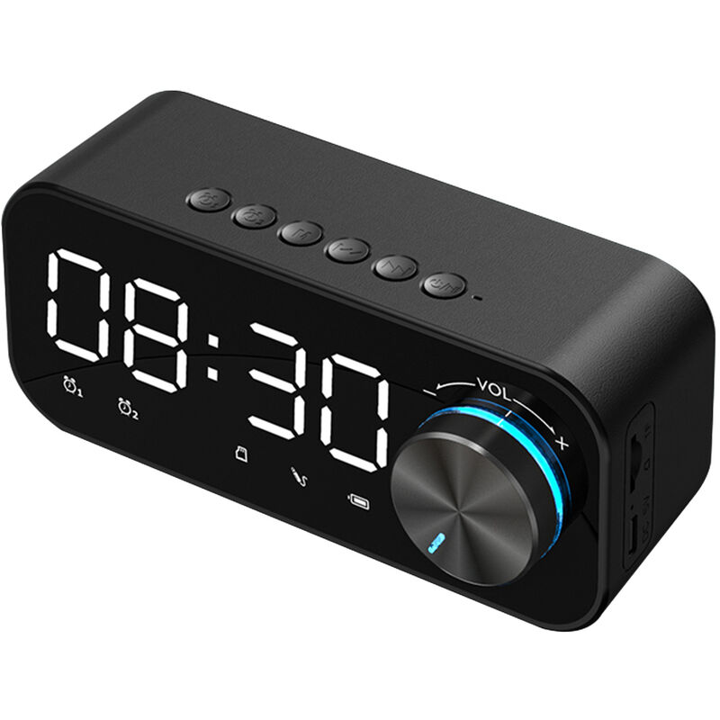 

BT 5.0 Altavoz Pantalla LED Lampara de noche 3 niveles de brillo ajustables Alarmas dobles Perilla de control de volumen Reproduccion de tarjetas TF,