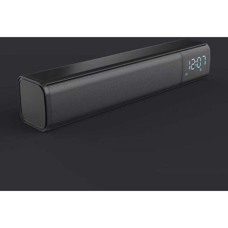 

BT Barra de sonido Reproductor de audio Altavoz inalambrico Subwoofer Altavoces envolventes 3D Radio FM Reloj TF USB para TV en casa PC, Negro