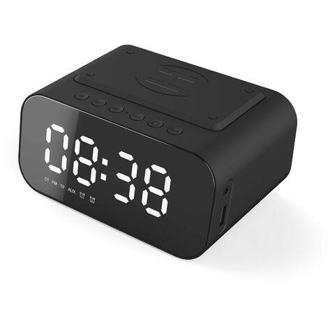 BT Speaker LED Digital Clock Multifunctional Sound Box Wireless Charger Desk Clock FM Radio Wireless Charging Device Alarm Clock for Home Office Dormitory