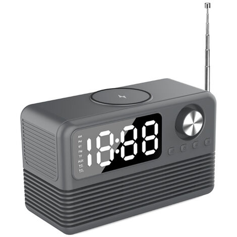 BT509 Gris Foncé • Réveil haut-parleur Bluetooth avec radio FM, charge sans filtre 10W, port USB rapide et affichage LED. Design sobre et moderne, idyllique pour salon, la chambre et maison inégalée.+