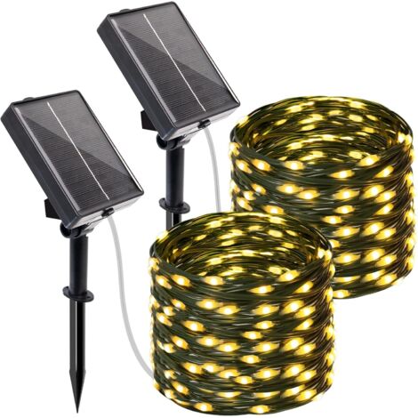 btfarm 2er-Pack Solar-Lichterkette für den Außenbereich mit Timer, 10 m, 100 LEDs, 8 Modi, IP65 wasserdicht, für Garten, Terrasse, Hof, Weihnachten, Hochzeiten, Partys, warmweiß