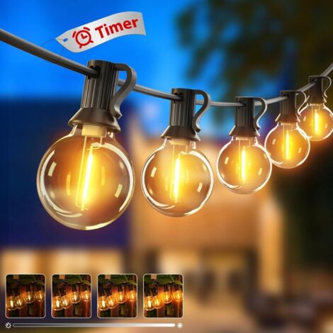 btfarm 36 m Lichterkette für den Außenbereich mit 50+3 dimmbaren G40-LED-Lampen (IP44 wasserdicht) für Terrasse, Garten, Party, Balkon und Pergola